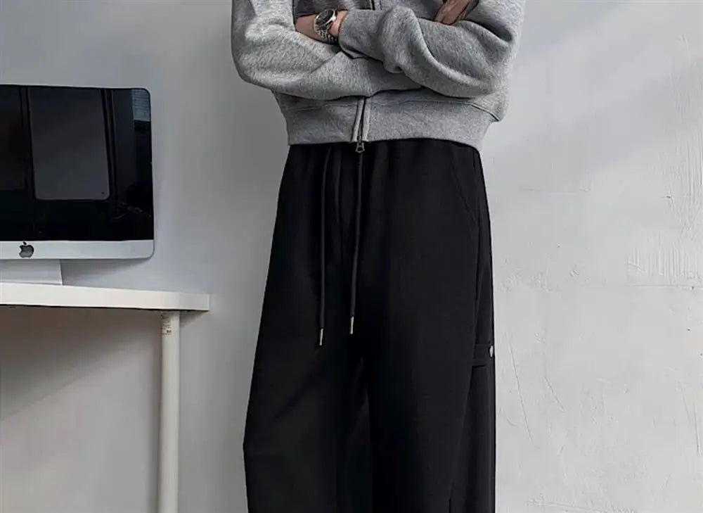 ey Deconstructed Spor Men's Sweatpants Casual Loose Wide Leg Long Trousers American Street Sle Autumn Winter Heavyweight