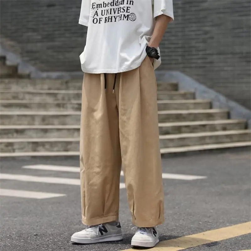 Loose Straight Leg Coffee Color Men's Casual Pants Pure Color Wide Leg Versatile Workwear Trousers Autumn Season Faionable