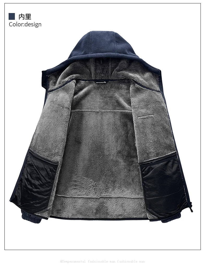 New men's winter jacket warm coat with fleece lining  Korean-style casual hooded coat  windproof suede coat  men's clothing top