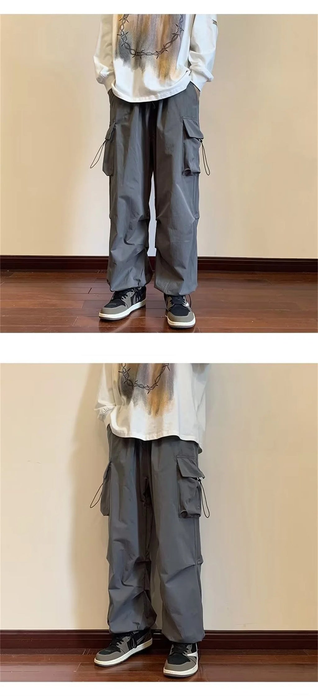 Streetwear 2024 Spring Harem Casual Pants Men Elastic Waist Solid Color Cargo Pants Multi Pocket Loose Baggy Pants For Women