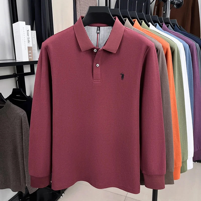 100% pure cotton high-end brand men's long sleeved polo shirt autumn fashion new luxurious pony Paul embroidery top golf T-shirt