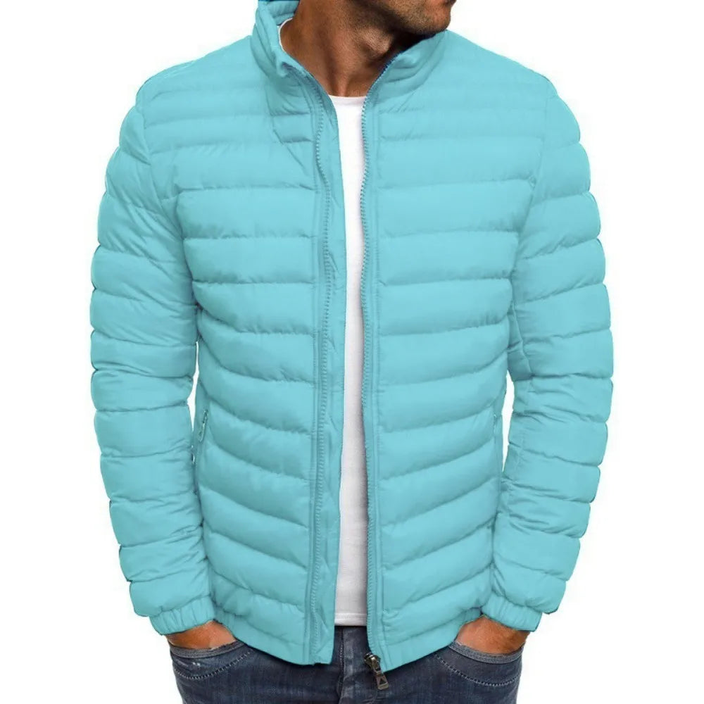 2025 new thick men's warm casual men's jacket solid color stand collar men's winter multi color windproof cotton down jacket