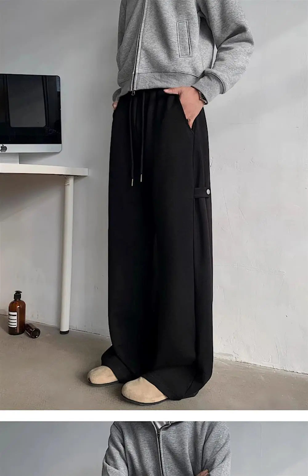 ey Deconstructed Spor Men's Sweatpants Casual Loose Wide Leg Long Trousers American Street Sle Autumn Winter Heavyweight