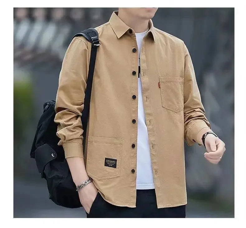 New Loose-fit Casual Men's Long Sleeve Vintage Japanese Shirt Jacket Spring Autumn Shirt Underwear