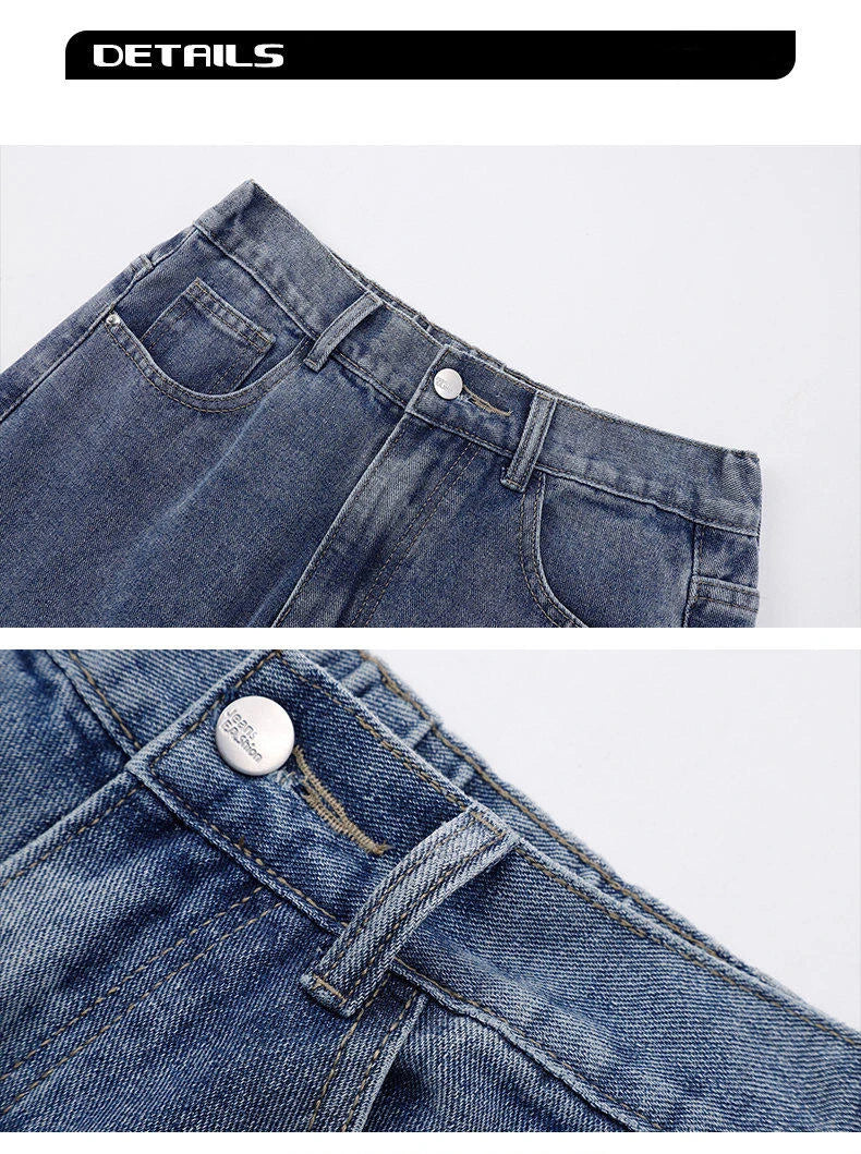 2025 New Korean Men Casual Long Straight Jeans Wide Leg Denim Pants Solid Color Light Blue Grey Black