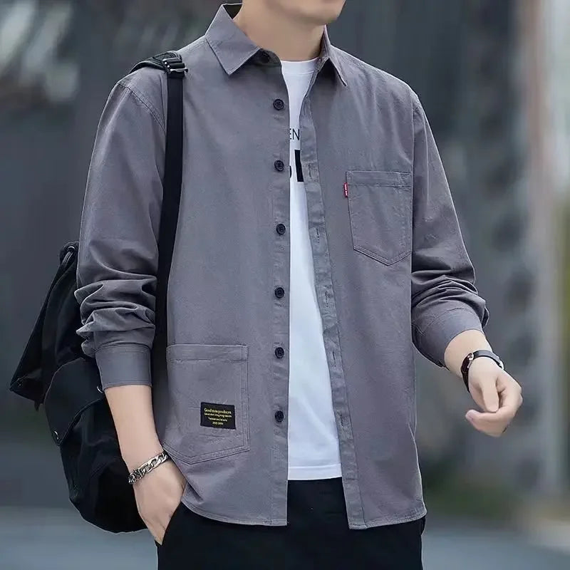 New Loose-fit Casual Men's Long Sleeve Vintage Japanese Shirt Jacket Spring Autumn Shirt Underwear