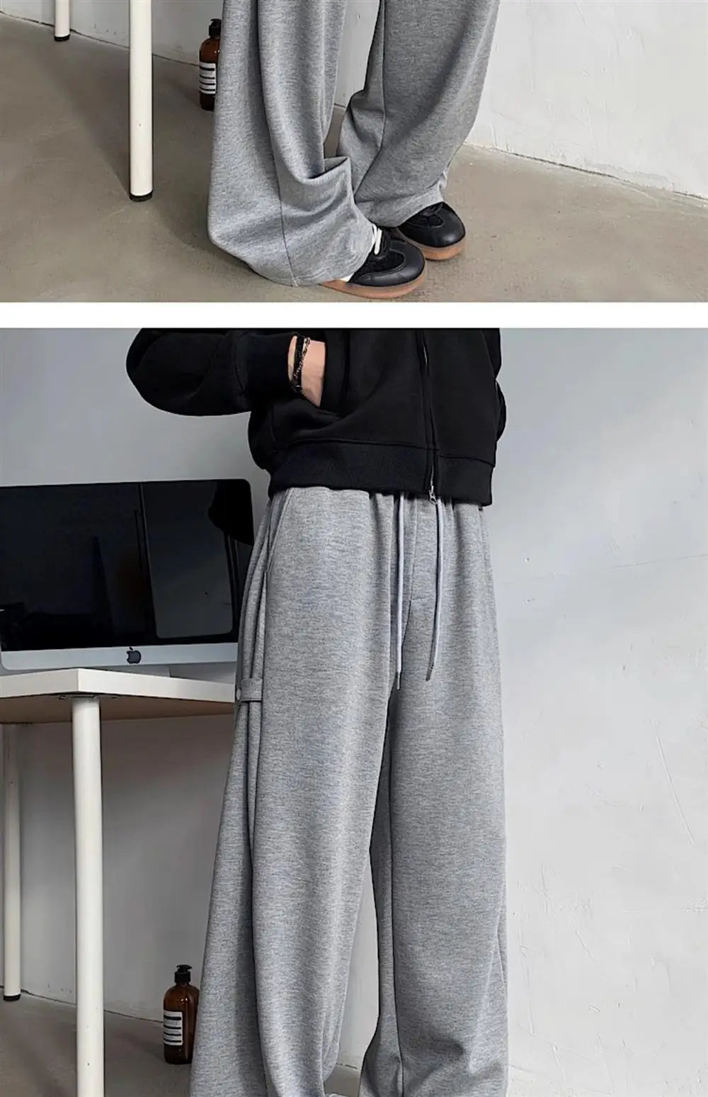 ey Deconstructed Spor Men's Sweatpants Casual Loose Wide Leg Long Trousers American Street Sle Autumn Winter Heavyweight