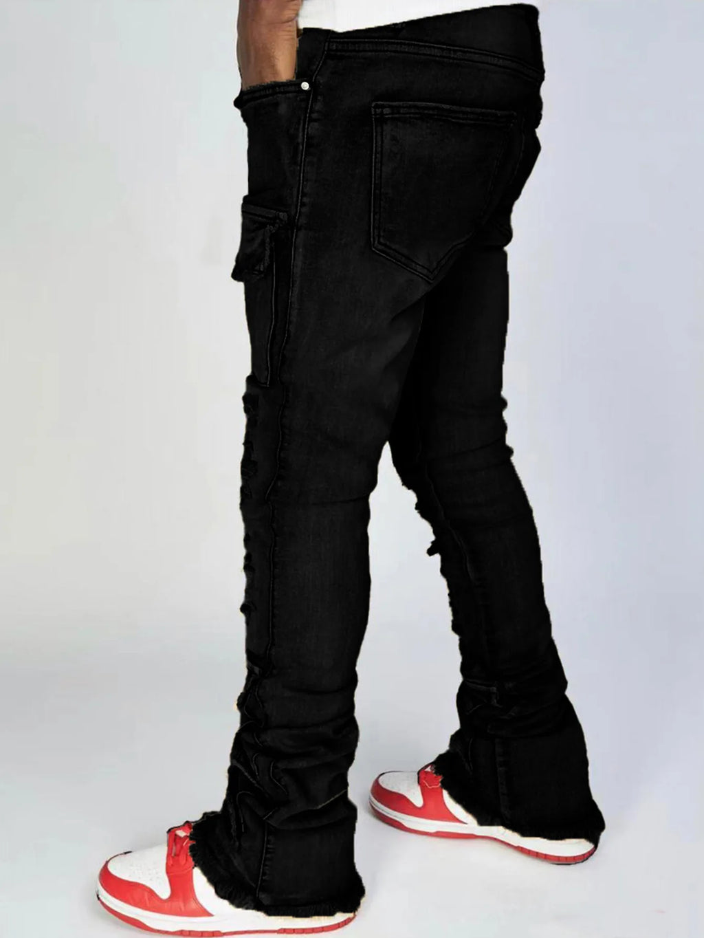 Men's Denim Pants Fashion High Street Jeans Zipper Fly American Straight Full Length Slight Strech Ripped Hole Stonewashed Jeans