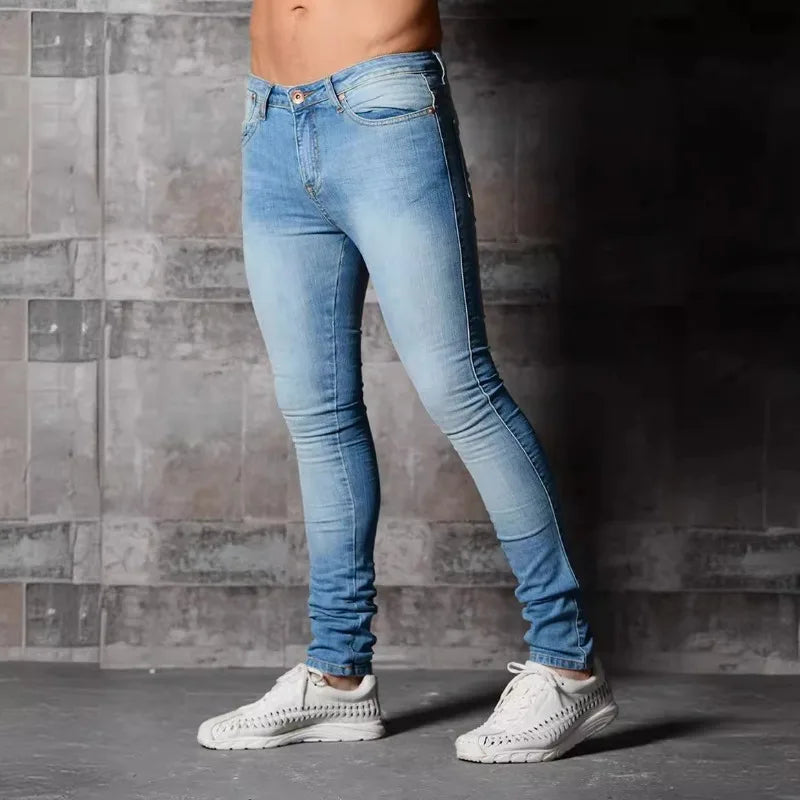 Casual Men's Jeans Pencil Pants Streetwear Skinny Denim Full Length Slim Trousers Slight Strech Europe America Distressed Jeans