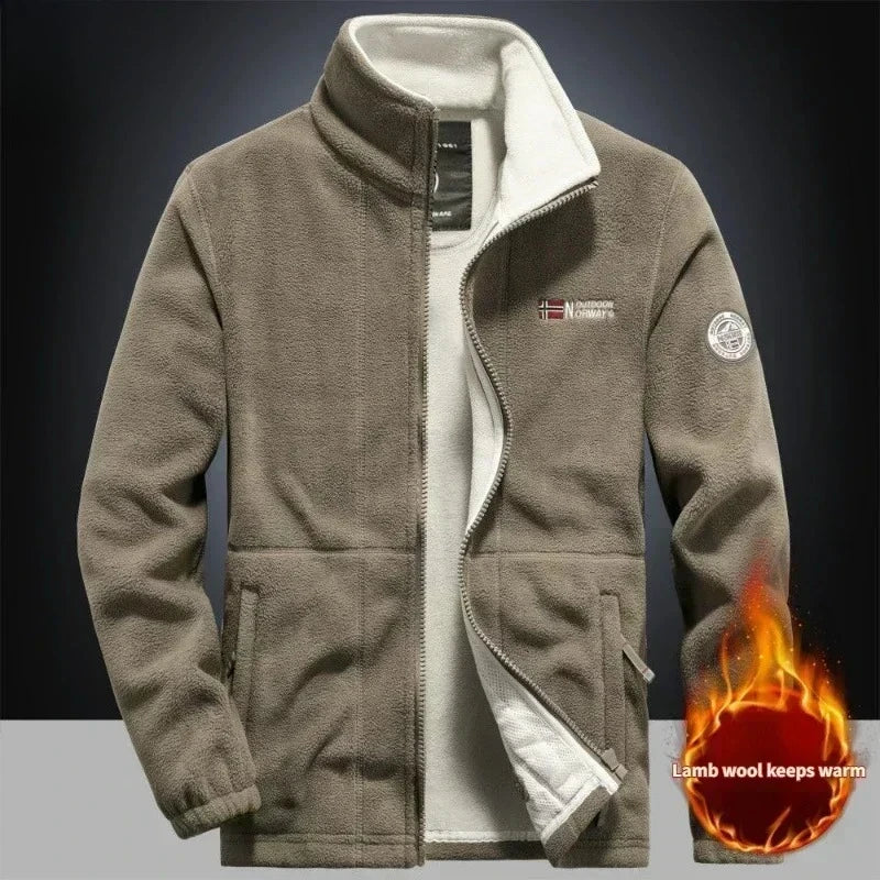 Winter Warm Fleece Jacket Men's Climbing Double Thickened Pocket Jacket Outdoor High Collar Windproof Ski Sweatshirt Coat Men