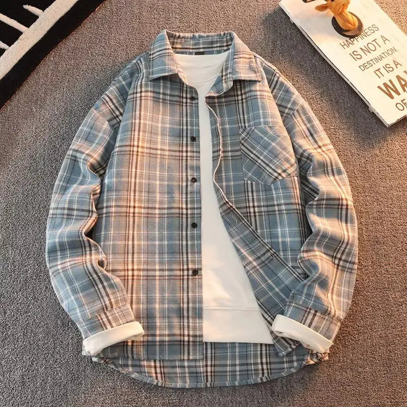 Long Sve Men's irt 2025 Spring New Sle Cool Retro Japanese id Large Size Collar irt Jaet Stand Fit Youth Faion