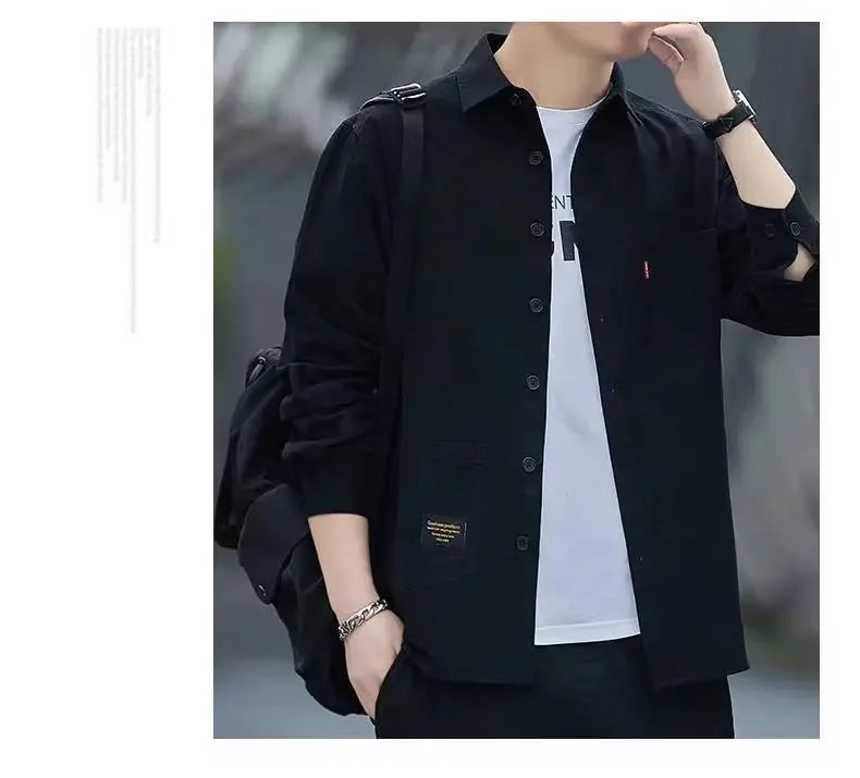 New Loose-fit Casual Men's Long Sleeve Vintage Japanese Shirt Jacket Spring Autumn Shirt Underwear
