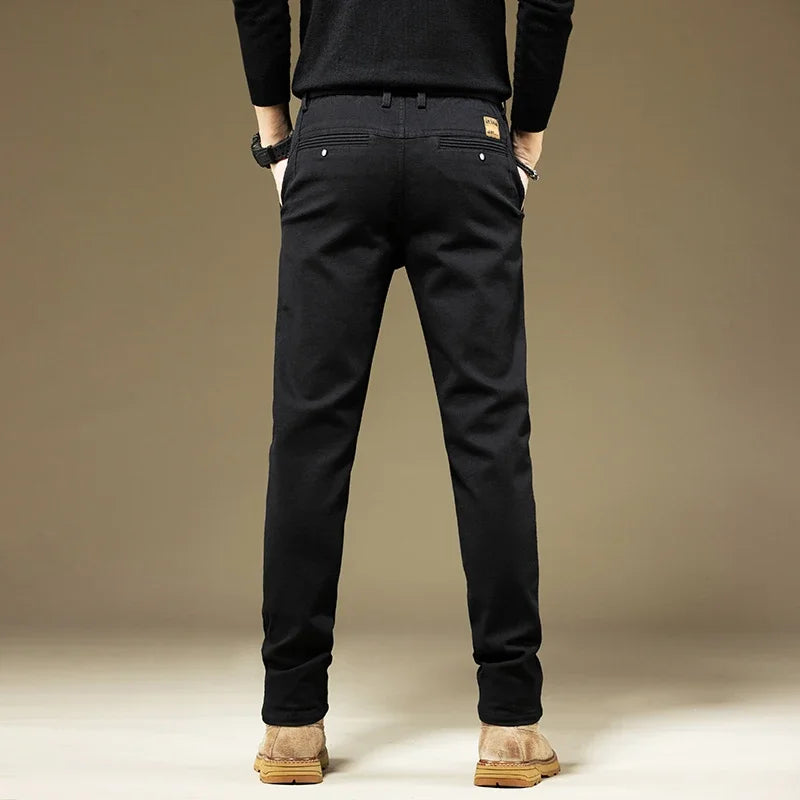 KUBRO Men's Pants Casual Cotton Solid Color Spring Autumn Straight Business Work Pants High Quality Fashion Black Grey Trousers