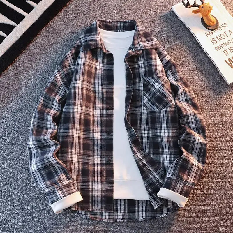 Long Sve Men's irt 2025 Spring New Sle Cool Retro Japanese id Large Size Collar irt Jaet Stand Fit Youth Faion