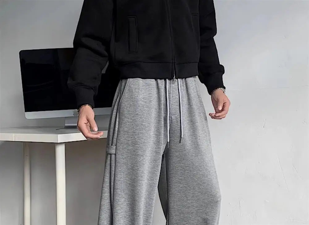 ey Deconstructed Spor Men's Sweatpants Casual Loose Wide Leg Long Trousers American Street Sle Autumn Winter Heavyweight