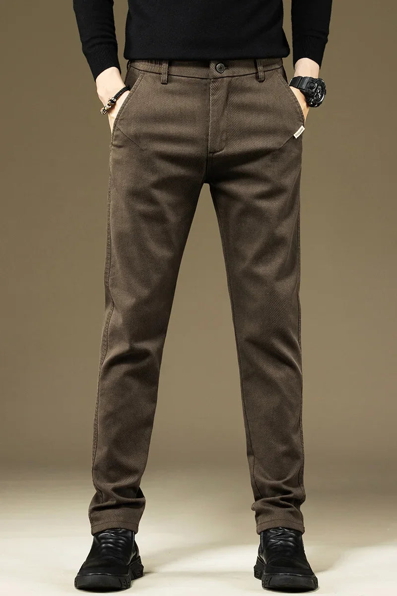 KUBRO Men's Pants Casual Cotton Solid Color Spring Autumn Straight Business Work Pants High Quality Fashion Black Grey Trousers