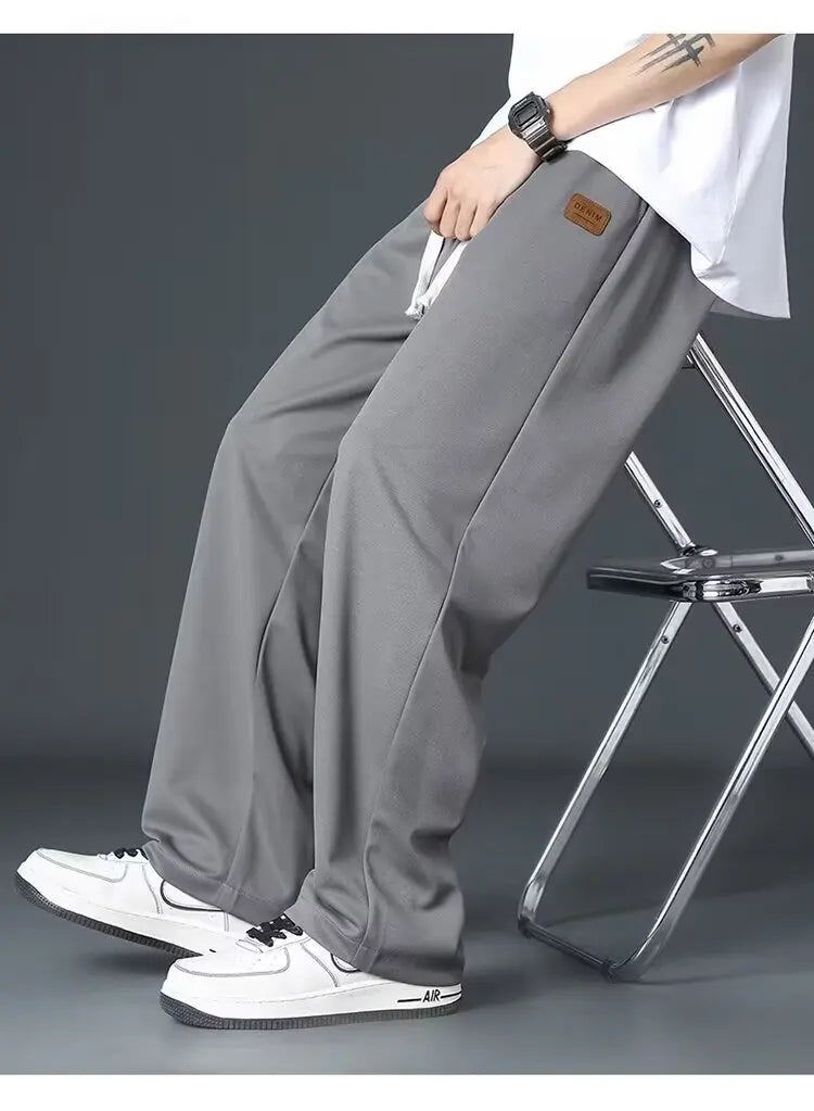 Casual long pants for boys, ice silk quick drying pants for spring and summer, thin, trendy brand straight tube, loose, hanging