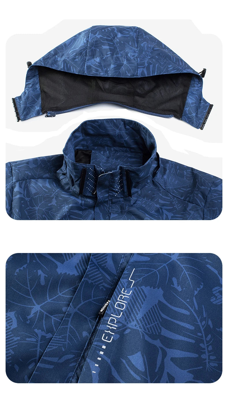 Men's Casual Waterproof Windbreaker Jacket Full Zip Up Hooded Shell Outdoor Hiking Coat For Autumn Plus Size