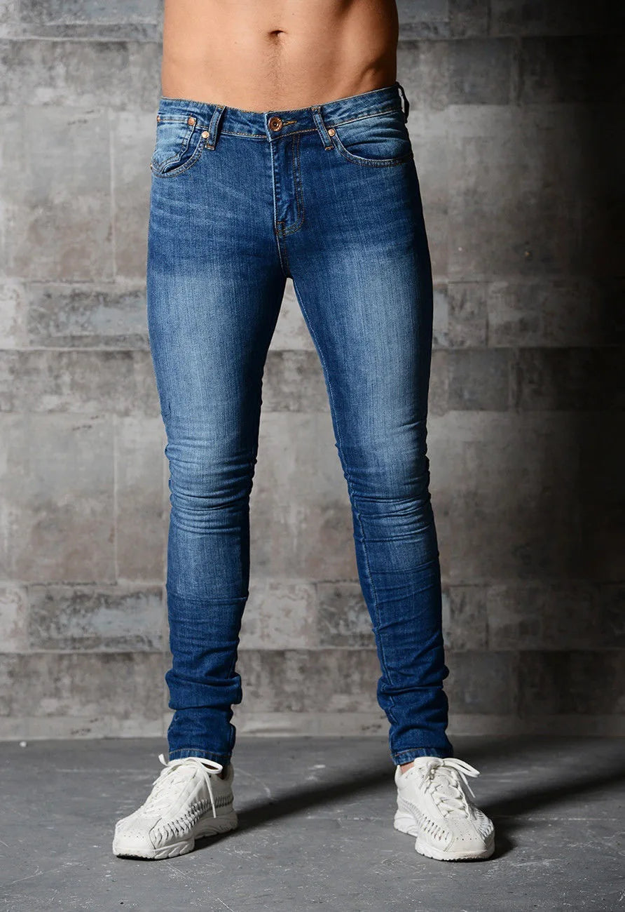 Casual Men's Jeans Pencil Pants Streetwear Skinny Denim Full Length Slim Trousers Slight Strech Europe America Distressed Jeans