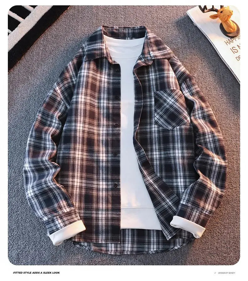 Long Sve Men's irt 2025 Spring New Sle Cool Retro Japanese id Large Size Collar irt Jaet Stand Fit Youth Faion