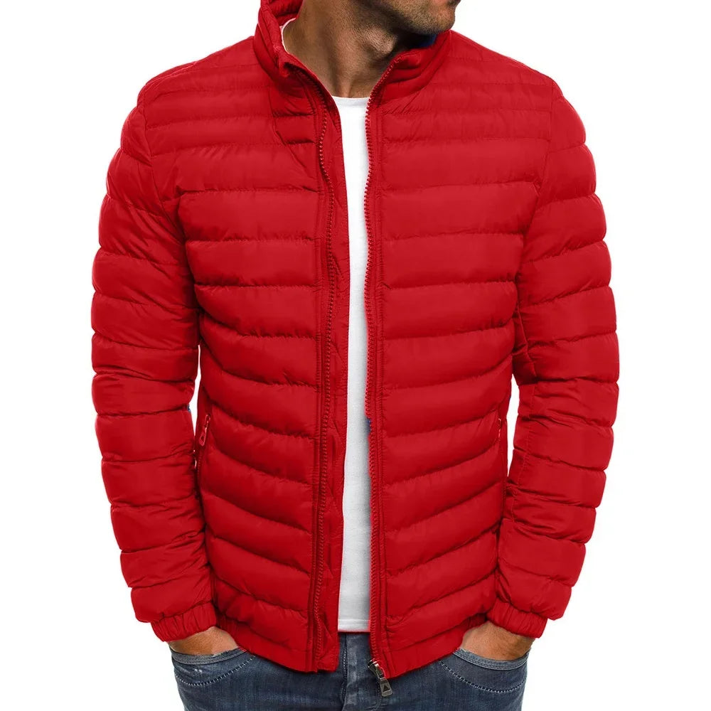 2025 new thick men's warm casual men's jacket solid color stand collar men's winter multi color windproof cotton down jacket