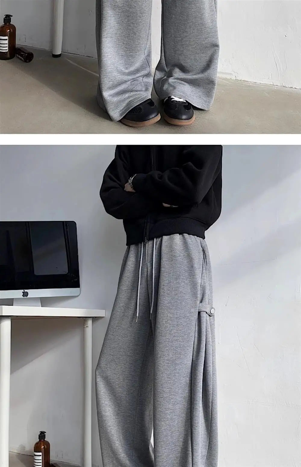 ey Deconstructed Spor Men's Sweatpants Casual Loose Wide Leg Long Trousers American Street Sle Autumn Winter Heavyweight