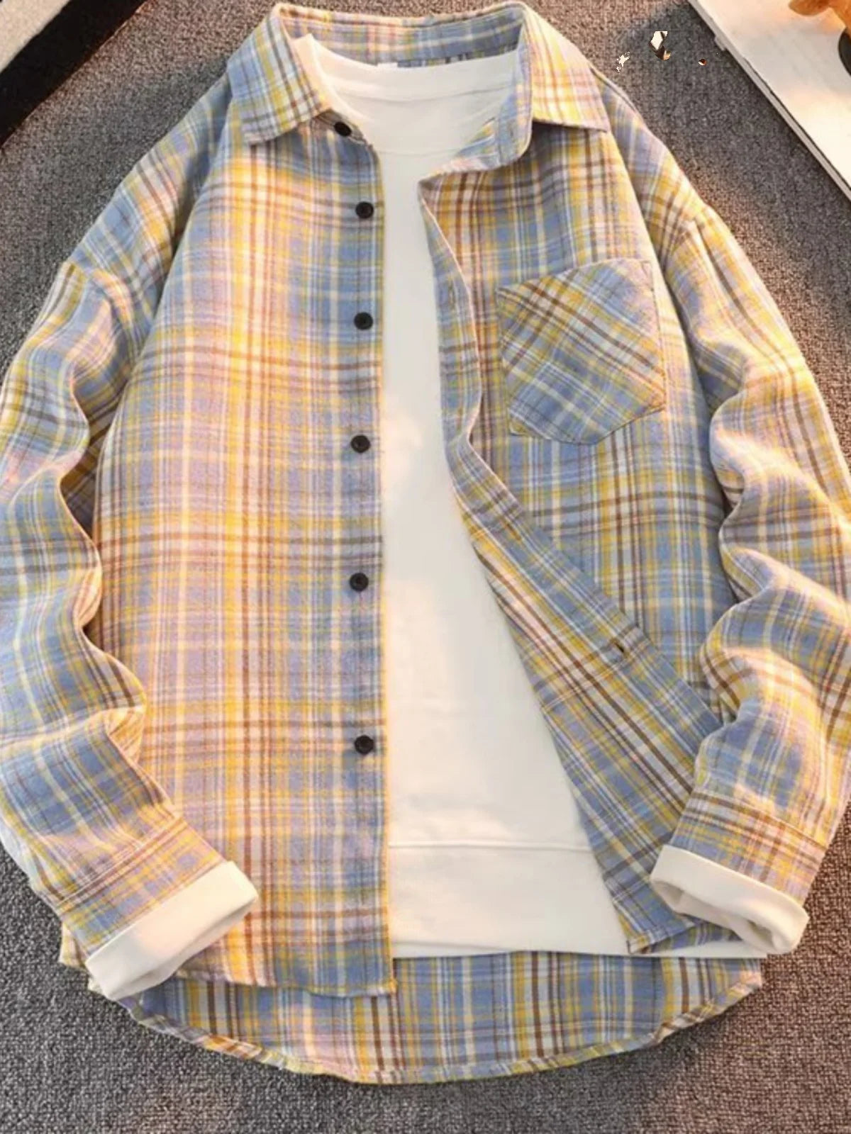 Long Sve Men's irt 2025 Spring New Sle Cool Retro Japanese id Large Size Collar irt Jaet Stand Fit Youth Faion